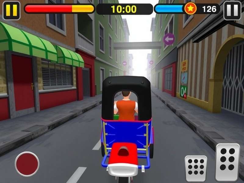 Gali Rickshaw Run game screenshot showing a rickshaw racing through narrow streets